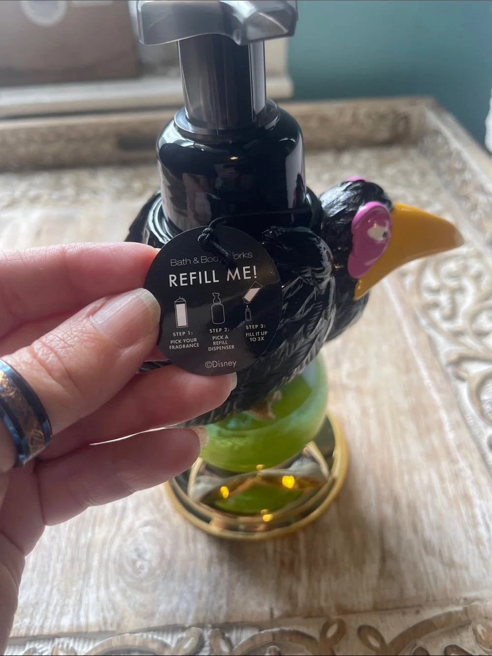Decorative Raven Foaming Soap Dispenser with Yellow Beak
